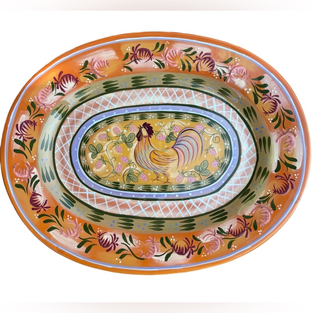 Chanticleer Oval Hand Painted Platter by Danna Cullen for The Zrike Company
